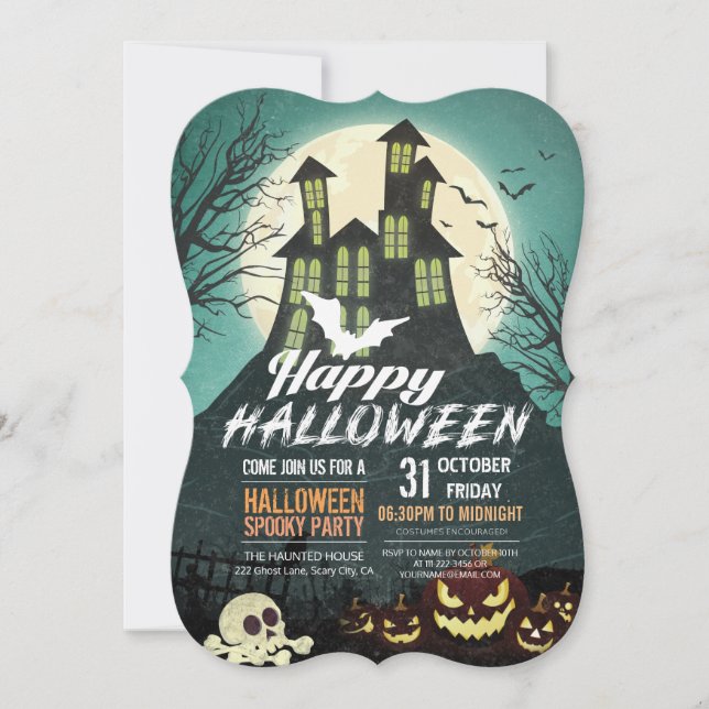 Spooky Haunted House Costume Night Sky Halloween Invitation (Front)