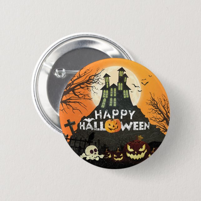 Spooky Haunted House Costume Night Sky Halloween Pinback Button (Front & Back)
