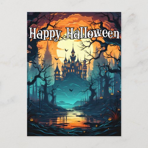 Spooky Haunted House  Full Moon Postcard