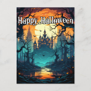 Spooky Haunted House Full Moon Postcard