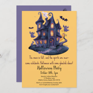 Spooky Haunted House Ghosts Bats Halloween Party Invitation