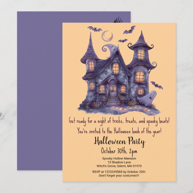 Spooky Haunted House Ghosts Bats Halloween Party  Invitation (Front/Back)