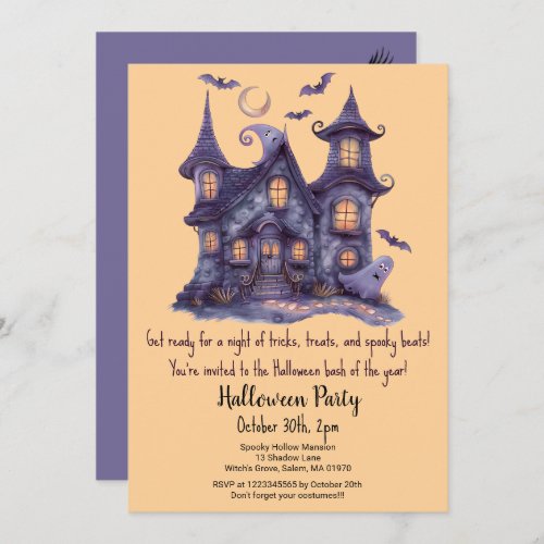 Spooky Haunted House Ghosts Bats Halloween Party  Invitation