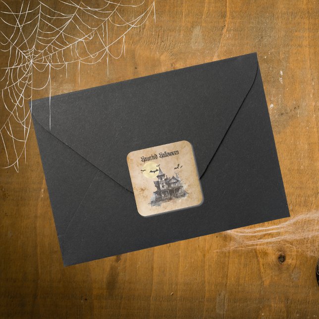 Spooky Haunted House Halloween Bats Square Sticker (Creator Uploaded)