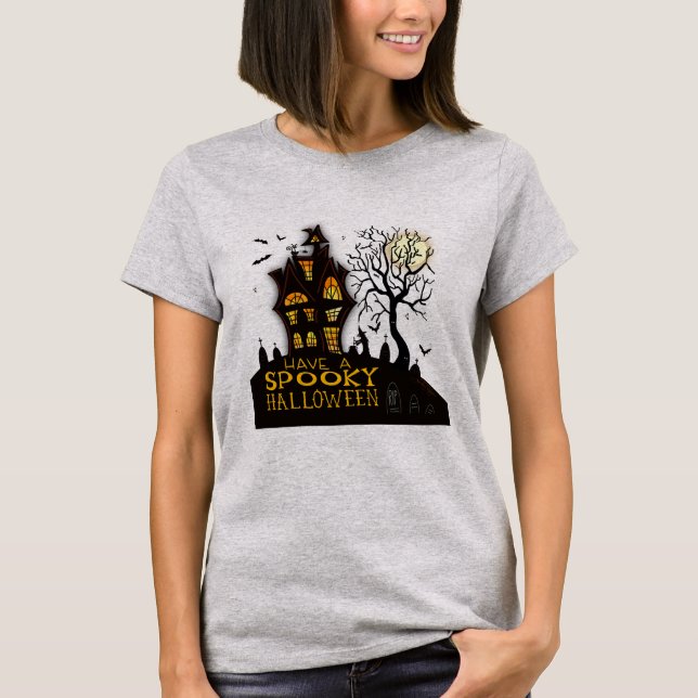 Spooky Haunted House Halloween Bats Witch T-Shirt (Front)