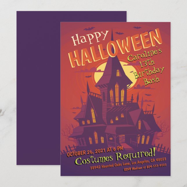 Spooky Haunted House Halloween Birthday Invitation (Front/Back)