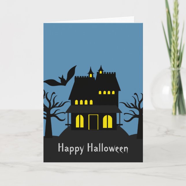 Spooky Haunted House Halloween Card (Front)
