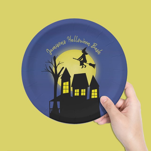 Spooky Haunted House Halloween Custom Paper Plates (halloween haunted house paper plate.)
