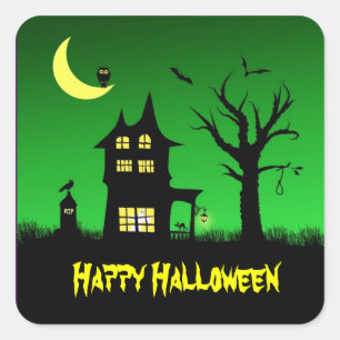 Spooky Haunted House Halloween Decorative Square Sticker
