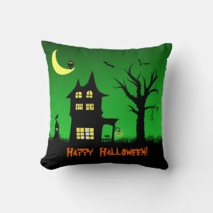 Spooky Haunted House Halloween Decorative Throw Pillow
