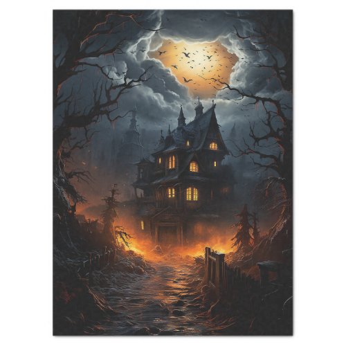 Spooky Haunted House Halloween Decoupage Tissue Paper