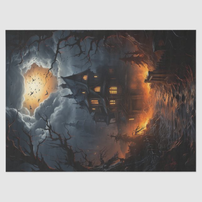 Spooky Haunted House Halloween Decoupage Tissue Paper (Front)