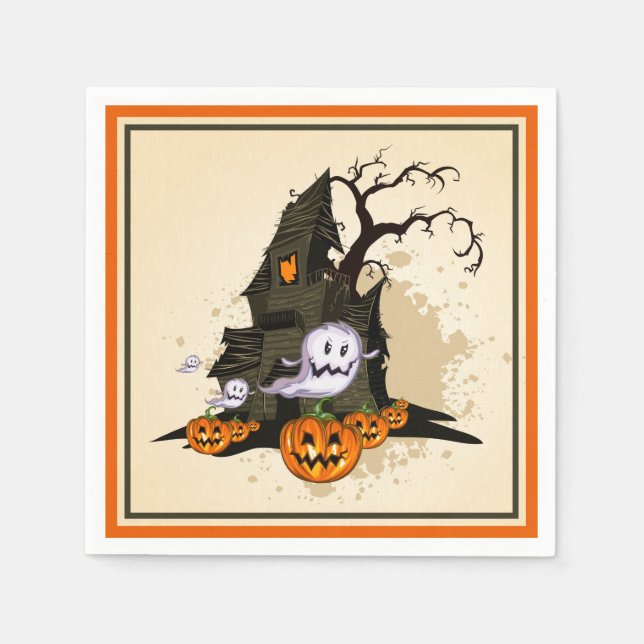 Spooky Haunted House Halloween Napkins (Front)
