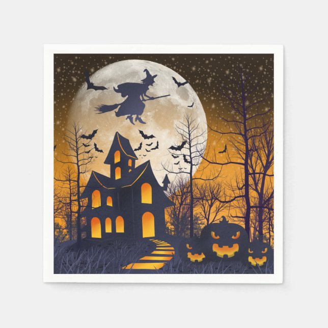 Spooky Haunted House Halloween Napkins (Front)