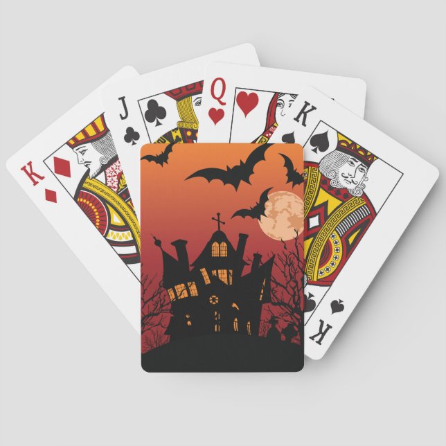 Spooky Haunted House Halloween Night  Poker Cards (Back)
