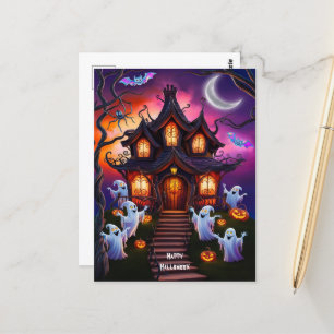 Spooky Haunted House Halloween Night Scene Postcard