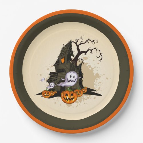 Spooky Haunted House Halloween Paper Plates