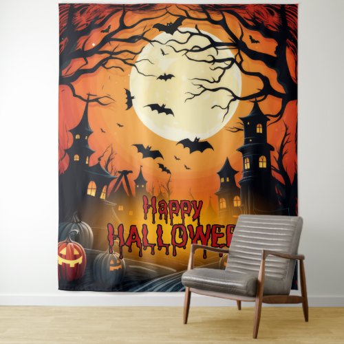 Spooky Haunted House Halloween Party Backdrop