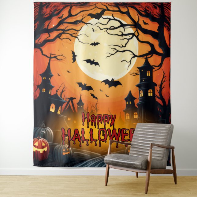Spooky Haunted House Halloween Party Backdrop (In Situ)