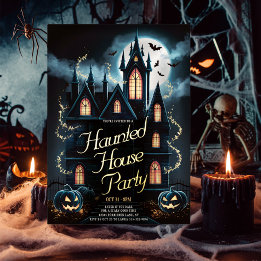 Spooky Haunted House Halloween Party Custom Foil Invitation