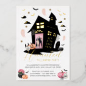 Spooky Haunted House Halloween Party Custom Photo  Foil Invitation (Front)