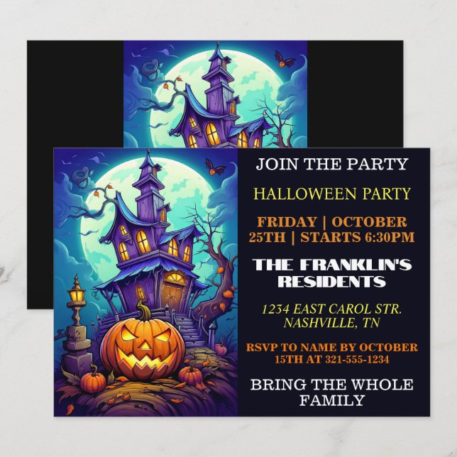 Spooky Haunted House Halloween Party Invitations (Front/Back)
