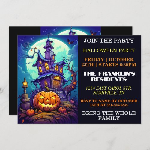 Spooky Haunted House Halloween Party Invitations