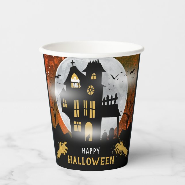 Spooky Haunted House Halloween Party Paper Cups (Front)
