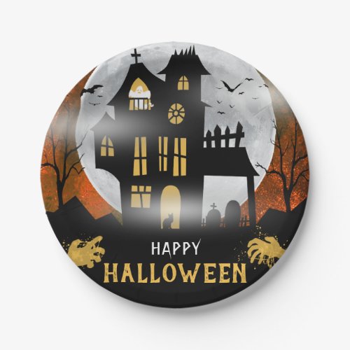 Spooky Haunted House Halloween Party Paper Plates