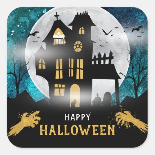 Spooky Haunted House Halloween Party Square Sticker