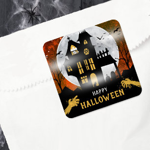 Spooky Haunted House Halloween Party Square Sticker