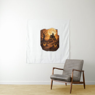 Spooky Haunted House Halloween Tapestry