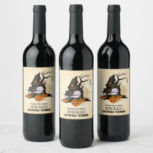 Spooky Haunted House Halloween Wine Label