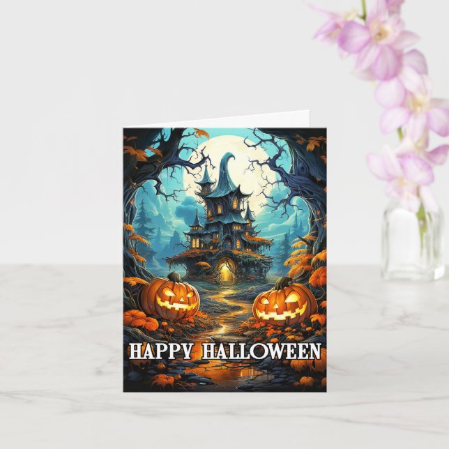 Spooky Haunted House - Happy Halloween Card (Orchid)