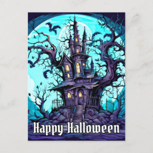 Spooky Haunted House - Happy Halloween Postcard