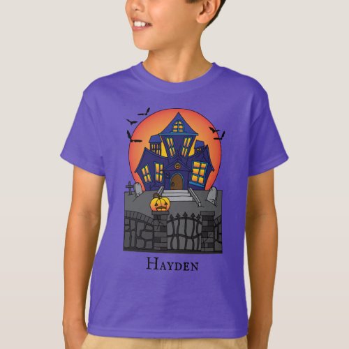 Spooky Haunted House Kids Halloween T_Shirt