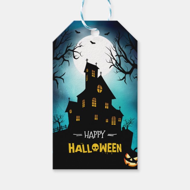 Spooky Haunted House Moonlight Happy Halloween Gift Tags