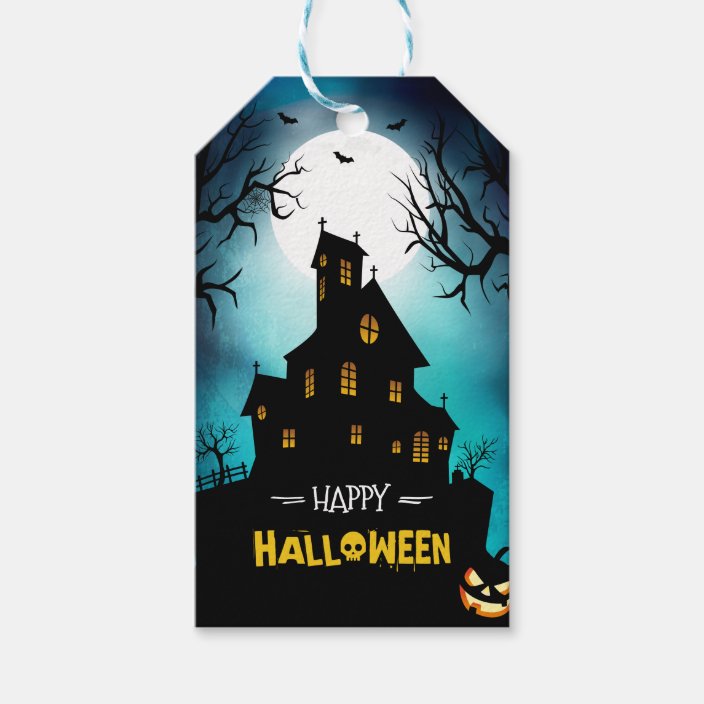 Spooky Haunted House Moonlight Happy Halloween Gift Tags Zazzle Com
