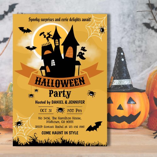 Spooky haunted house moonlit Eerie Halloween   Invitation