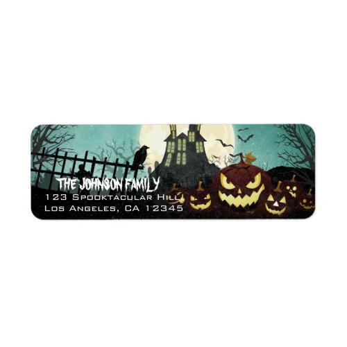 Spooky Haunted House Night Sky Halloween Address Label