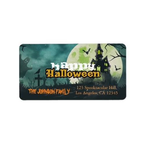 Spooky Haunted House Night Sky Halloween Address Label