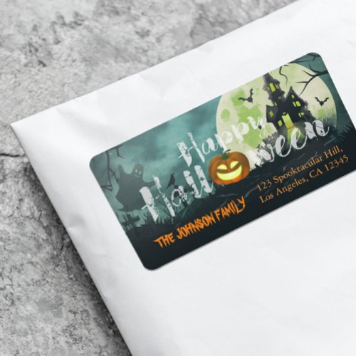 Spooky Haunted House Night Sky Halloween Address Label