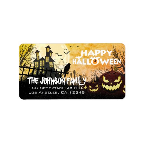 Spooky Haunted House Night Sky Halloween Address Label