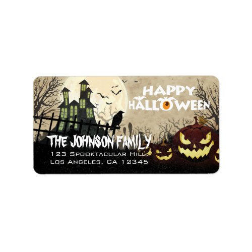 Spooky Haunted House Night Sky Halloween Address Label