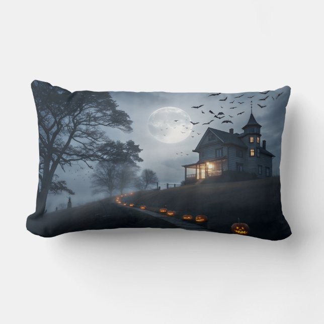 Spooky Haunted House on a Hill  Lumbar Pillow (Front)
