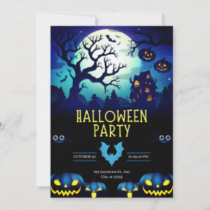 Spooky Haunted House & Pumpkins Halloween Party Invitation