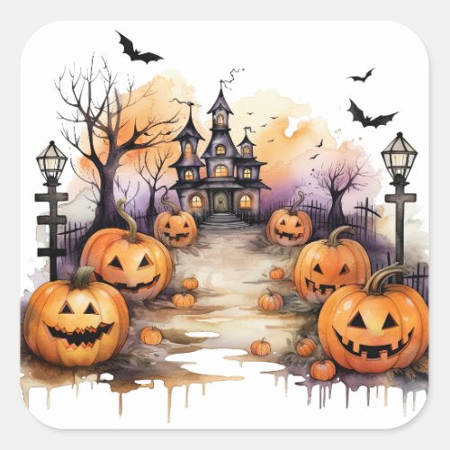 Spooky Haunted House Pumpkins Halloween  Square Sticker