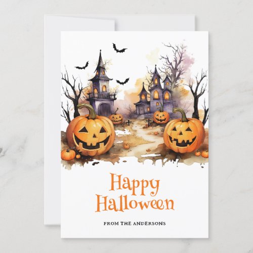 Spooky Haunted House Pumpkins Happy Halloween Card