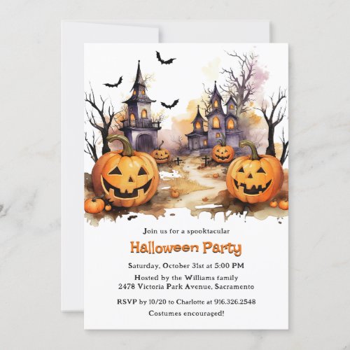 Spooky Haunted House Pumpkins Kids Halloween Party Invitation