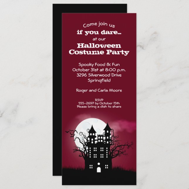 Spooky Haunted House Red Sky Halloween Invitations (Front/Back)